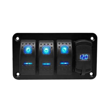 Imagem de Painel de Comando 3 Funções Tomada USB Dupla LED Azul 12-24V - Genéric