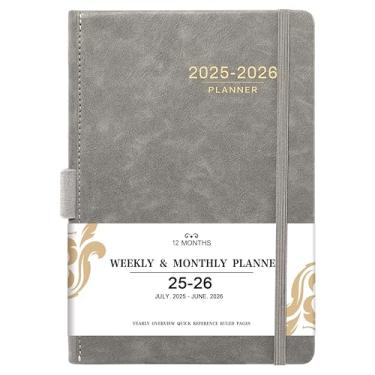 Imagem de Agenda 2025-2026 - Calendário mensal semanal de julho de 2025 a junho de 2026, agenda 2025-2026 com capa de couro, suporte para caneta, fecho elástico, páginas pautadas
