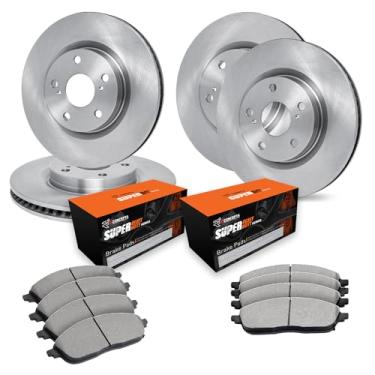 Imagem de R1 Concepts Rotores de freio traseiros dianteiros da série eLINE com pastilhas OEp ideais compatíveis com Dodge Ram 1500 Van 2003