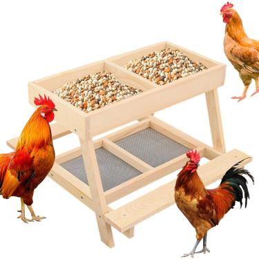 Imagem de Mesa De Piquenique Para Galinhas | Mesa De Dupla Camada Para Exterior | Alimentador De Galinheiro De Artesanal Com 4 Grades | Para Aves Domésticas Patos Perus Aves Silvestres Esquilos