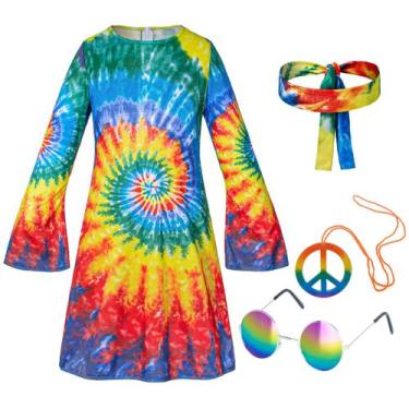 Imagem de Vestido hippie para meninas dos anos 60 e 70, festa de Halloween 10-12