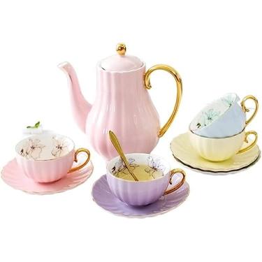 Imagem de Conjunto de chá, chávenas de chá, bule de chá, conjunto de chávenas de chá de cerâmica com saída de água filtrada, nórdico, clássico, para chá da tarde, conjunto de pratos, conjunto de chávenas de chá