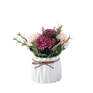 Imagem de DCYEQRQ Flor artificial em vaso, cinto de flores artificiais, vaso de cerâmica, flor de seda falsa moderna, noiva, casamento, casa, mesa, festa, jardim, quarto, decoração, planta artificial