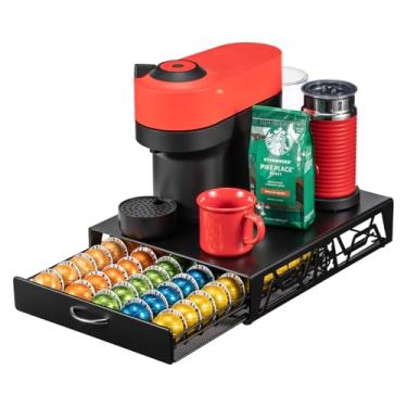 Imagem de ZCDCP Suporte de cápsulas – Organizador de cápsulas de metal preto elegante moderno para cápsulas Nespresso, suporte elegante para cafeteira, escritório ou cozinha doméstica (capacidade para 50