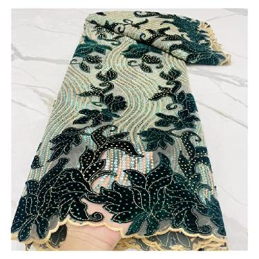 Imagem de Tecido de renda de veludo africano azul tecido de renda com pedras bordadas tecido de renda nigeriano francês para casamento para vestuário e suprimentos de artesanato DIY (cor: 3, comprimento: 5