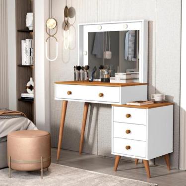 Imagem de Penteadeira Escrivaninha Mesa Gaveteiro MDF LED Camarim Nova - Casa e 