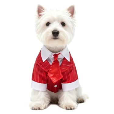 Imagem de GabeFish Jaquetas de casamento para animais de estimação terno para cães com gravata borboleta filhote gato roupas formais camisa smoking (listras vermelhas, G (peito 17,3 pol/44 cm)