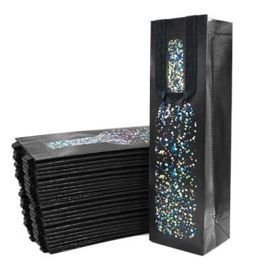 Imagem de huichuan 24 peças de sacos de presente de garrafa de vinho, design de garrafa de vinho preto para vinho, licor - 34 x 9 x 9 cm