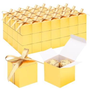 Imagem de EUSOAR Caixas de presente pequenas com tampas, 120 peças, 5 x 5 x 5 cm, caixa dourada para lembrancinhas de festa, embalagem de sabão com fita, caixa de doces em cubos, mini sacos de muffins
