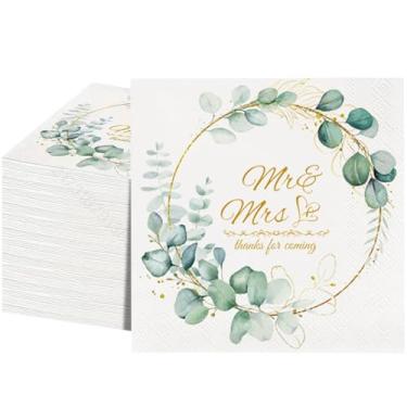 Imagem de 50 pçs guardanapos de coquetel de casamento Sr. e Sra. Guardanapos de casamento papel papel papel toalhas de mão guardanapos de jantar para recepções, para decoração de mesa de bolo de sobremesa