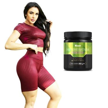 Imagem de Kit Cropped e Shorts Vinho Fitness e Creatina Sem Sabor 250g