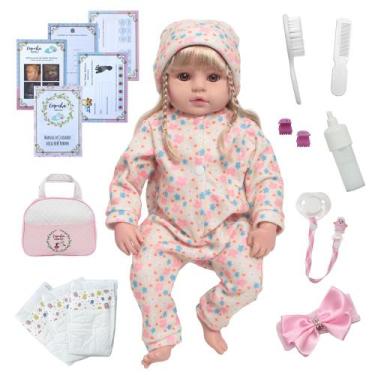 Imagem de Bebe Reborn 100% Silicone Recém Nascida Loira Com Bolsa - Cegonha Rebo