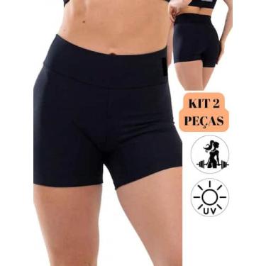 Imagem de Kit shorts meia coxa fitnes ciclista cós duplo feminina cintura alta i