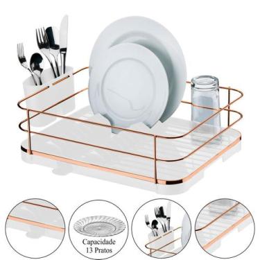 Imagem de Escorredor De Louças 11 Pratos Com Porta Talheres Removível Organizado