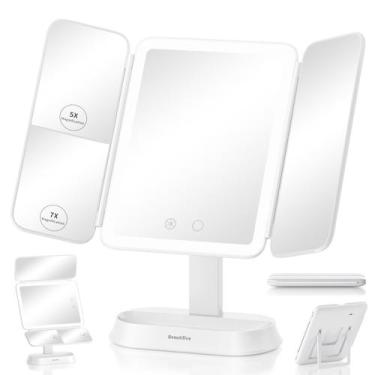 Imagem de Espelho de maquiagem iluminado Beautifive 7X/5X/1X com ampliação tripl
