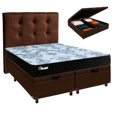 Imagem de Cama Box Bau + Colchão Casal Molas Ensacadas Life Gold Paropas + Cabeceira Estofada