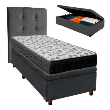 Imagem de Cama Box Bau + Colchão Solteiro Ortobom D33 Iso100 + Cabeceira Estofada