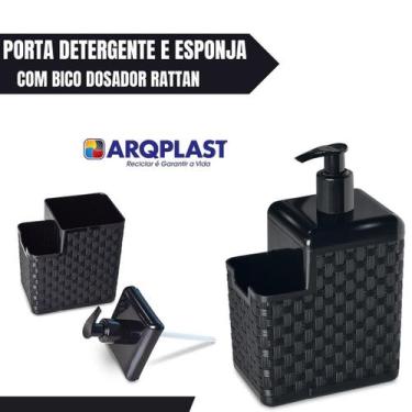 Imagem de Porta Detergente Sabão 2 em 1 Com Suporte Para Bucha Esponja Rattan Ar