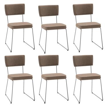 Imagem de Kit 6 Cadeiras de Jantar Decorativa Base Aço Preto Luigi Linho Bege - Gran Belo