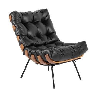 Imagem de Poltrona Decorativa Sala de Estar Costela Couro Preto - Gran Belo