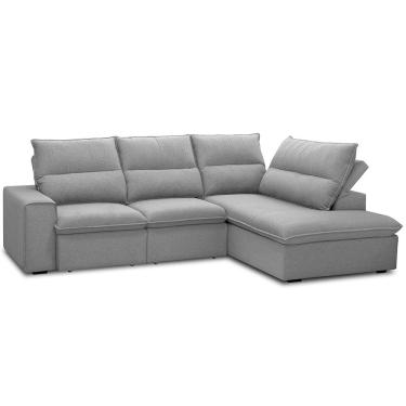 Imagem de Sofá Retrátil Reclinável com Chaise Direito 265cm Glee F04 Linho Cinza - Lyam Decor