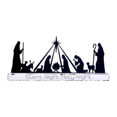 Imagem de KiBcsLic Decoração de presépio de Natal, placa de mesa, festival rústico de Natal com Jesus, ornamento cristão de silhueta para estante de jardim