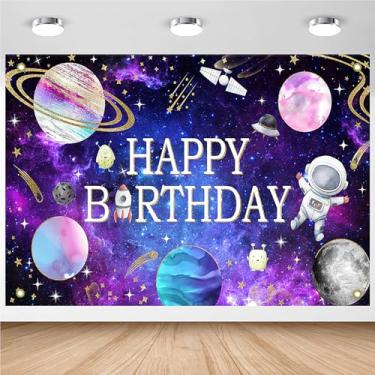 Imagem de Avezano Espaço Feliz Aniversário Pano de Fundo Espaço Exterior Decorações de Festa de Aniversário Banner Astronauta Planetas Foguete Fundo Sistema Solar Foto Banner para Meninos Crianças Decoração de
