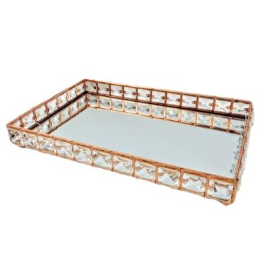 Imagem de Bandeja Decorativa Retangular Rose Gold Cobre Cristal com Espelho 30cm KV0249 BTC