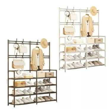 Imagem de Sapateira Cabideiro Duplo Arara 4 5 e 6 Andares Prateleiras E Suportes Multiuso Organizador Armario(4 Andar Duplo(SPXMJ-4)-Preto)