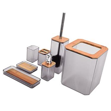Imagem de ZJchao Conjuntos de Acessórios para o Banheiro Completos, Kit de Escova de Dentes de Caixa de 7pcs de 7pcs Inclui Lixo de Acessório de Banheiro Lixo de Pode Definir para a Bancada Decorativa (Cinza)