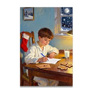 Imagem de Faça um desejo e escreva uma carta, arte em tela de Natal inspirada em impressionistas, decoração de parede quente para férias com pinceladas suaves para casa 60 x 90 cm sem moldura