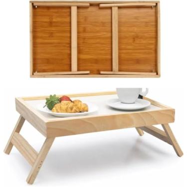 Imagem de Bandeja Mesa de Café da Manhã Dobrável de Madeira - Bandeja com Pés para Servir na Cama 38x24cm