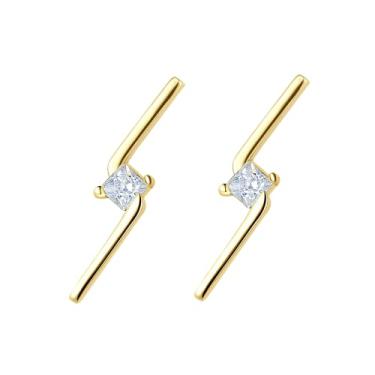 Imagem de Efashion Brincos de prata esterlina 925 banhados a ouro 14 K Lightning brincos incrustados de zircônia, Medium, Ouro amarelo, Zircônia cúbica