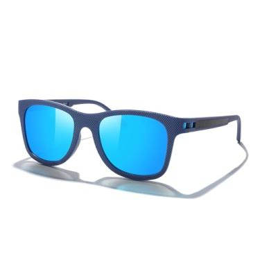 Imagem de Óculos de sol polarizados para amantes de óculos de sol leves TR90 armação quadrada para homens e mulheres, Armação azul/dobradiça azul/lente espelhada azul, Lens Width: 51 Millimeters