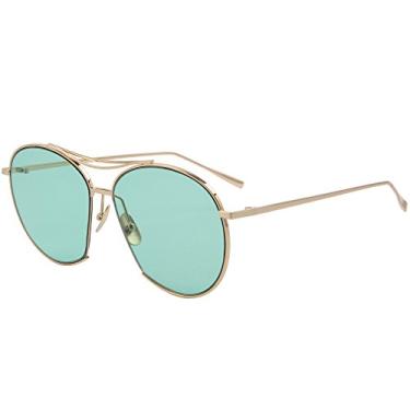 Imagem de Óculos de sol femininos com armação redonda de metal grande, retrô, lentes planas, com proteção UV, Verde, Lens Width: 60 Millimeters