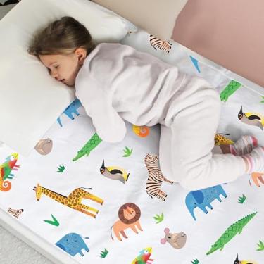 Imagem de Hygge Sheets Almofadas para treinamento de penico para crianças, crianças pequenas - 100% à prova d'água, antiderrapante para cama de solteiro, lavável e reutilizável, protetor de lençol - Safari