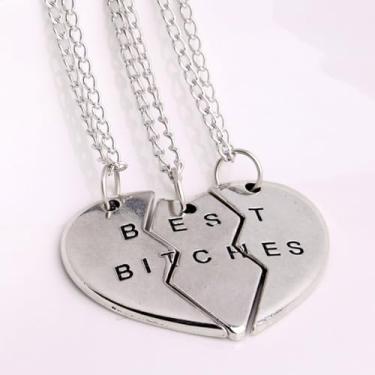 Imagem de Conjunto de colar de amizade com coração combinando para melhor amigo, presente engraçado, One Size, Aço inoxidável, Sem Pedra Preciosa