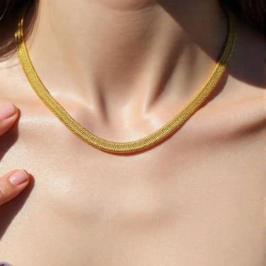 Imagem de Colar elegante de corrente de cobra ajustável, acabamento polido, joia leve e elegante para homens e mulheres, 35-50 cm, 5mm 16inch, Aço inoxidável, Sem Pedra Preciosa