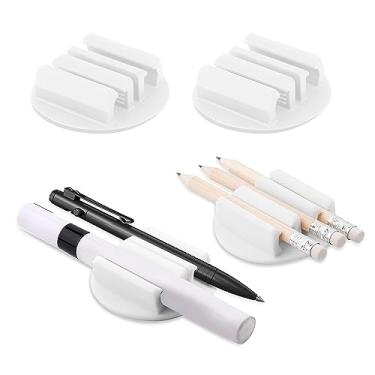Imagem de 4 peças de suporte de caneta adesivo de silicone, conjunto de clipe de caneta, suporte de marcador para mesa e outras superfícies planas, suporte de lápis para escritório, casa, escola, sala de aula
