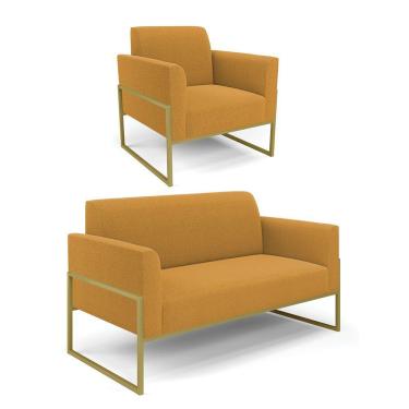 Imagem de Namoradeira E Poltrona Industrial Alta Dourado Marisa Bouclê Mostarda D03 - D'rossi