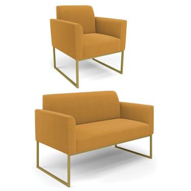 Imagem de Namoradeira E Poltrona Industrial Dourado Marisa Bouclê Mostarda D03 - D'rossi