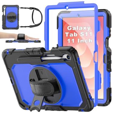 Imagem de BASE MALL Capa para tablet Samsung Galaxy Tab S11 5G 27.9 cm 2025, capa protetora à prova de choque com protetor de tela, suporte para lápis, tira/suporte giratório de 360°, alça de ombro, azul