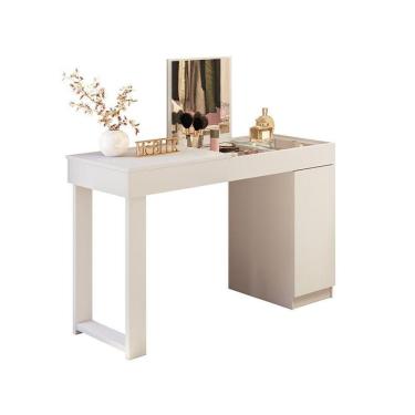 Imagem de Escrivaninha Penteadeira Love Com 1 Porta E Tampo De Vidro Branco Fosco Branco Fosco