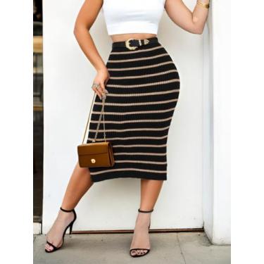 Imagem de Saia Tricot Midi Modal Listra - Opps, Bege