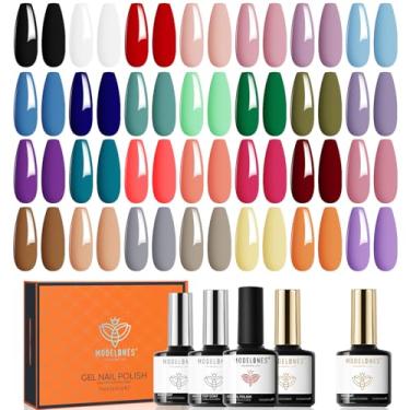 Imagem de modelones 32 PCS Gel Nail Polish Set, 28 Colors Gel Polish with No Wipe Base Coat, Glitter & Glossy & Matte Top Coat Black Brown Red Purple Soak Off LED Nail Art Kit Salon at Home