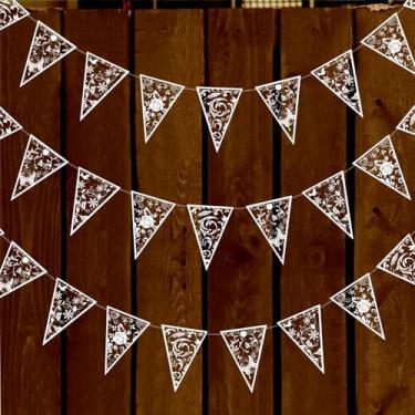 Imagem de Cheerland Bandeira Branca Transparente Bandeira Triangular Pendente Flora Bandeira Kit Flor Folha Borboleta Estampada Bunting Party Decorações Penduradas Elegante Casamento Decoração de Casamento Fundo para Bridal Chá de Bebê Aniversário