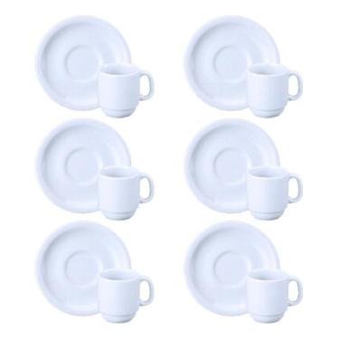 Imagem de Kit 6 Xícaras De Café C/ Pires 70ml Porcelana Branca Schmidt - Porcela