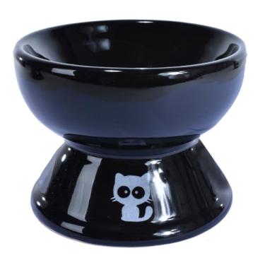 Imagem de Comedouro e Bebedouro Elevado para Gatos e Cães Pequenos em Cerâmica – Design Ergonômico Antiderrapante, Reduz Refluxo e Fadiga dos Bigodes (KIT 2 G PRET COMEDOU/BEBEDOURO)