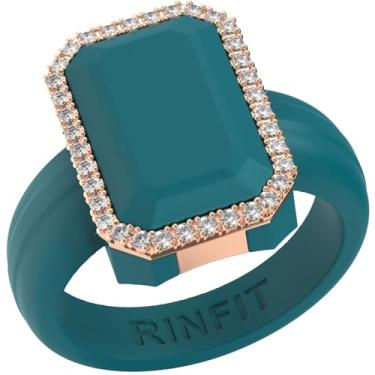 Imagem de Rinfit Aliança de casamento feminina de silicone - anéis de compromisso para ela - corte esmeralda com zircônia cúbica - design patenteado, Size 9, Silicone, Zircônia cúbica