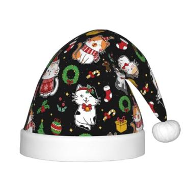 Imagem de Christmas Cat Santa Hats for Kids, Soft Furry Xmas Holiday Hat with White Pom Pom for Boys Girls Christmas Party Supplies Decorations